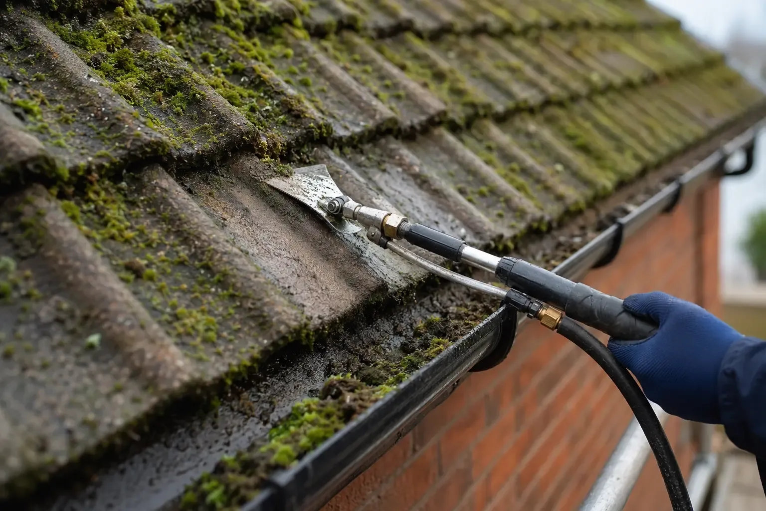 Removing moss from weathered concrete roof tiles