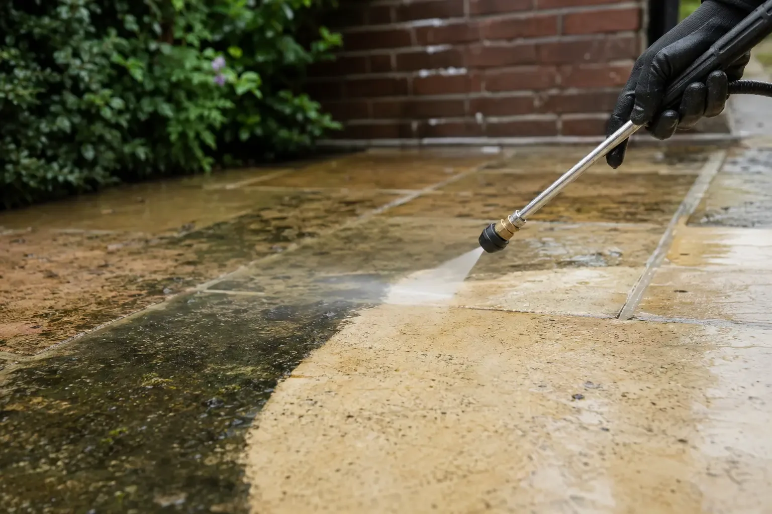 Removing black spot and grime from sandstone patio slabs