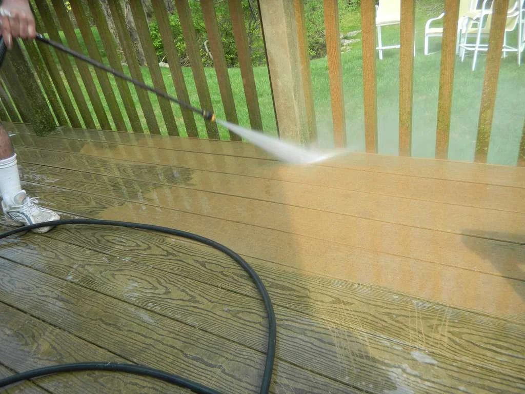 Pressure washing a timber deck