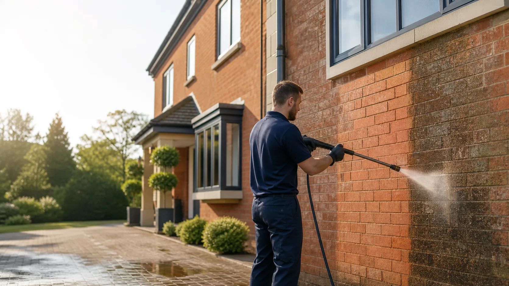 Brick Cleaning in progress at a Cardiff property