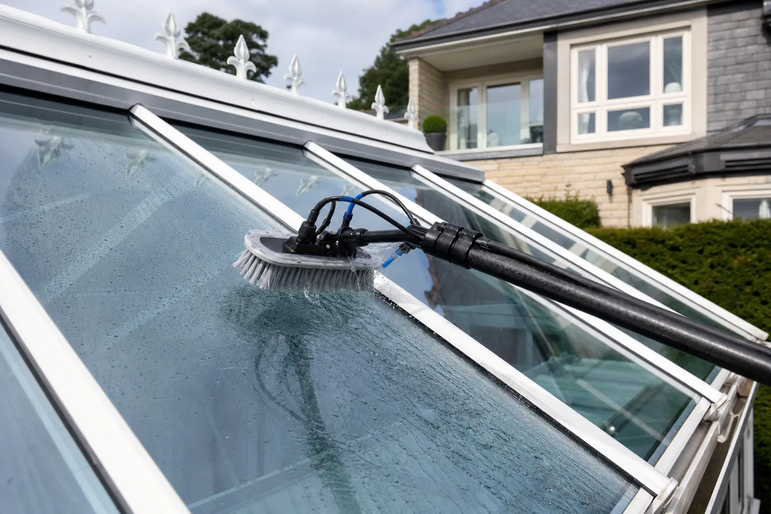 Polycarbonate roof panels, half cleaned