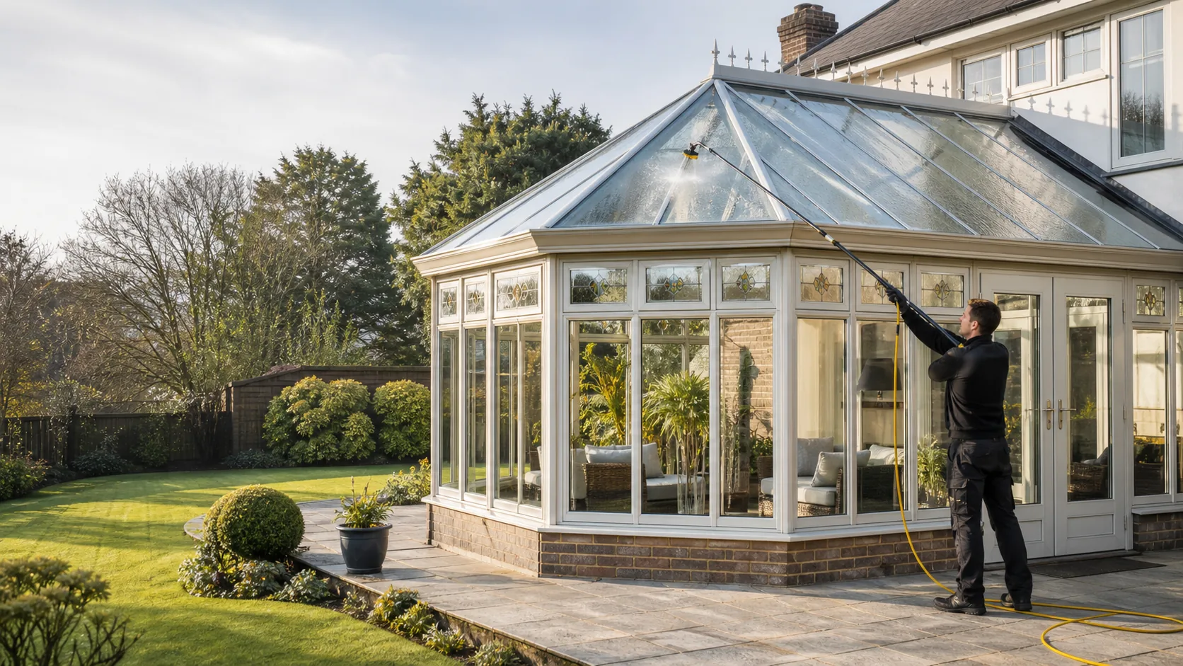 Conservatory Cleaning in progress at a Cardiff property