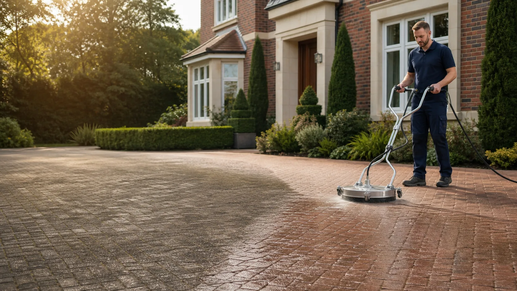Driveway Cleaning in progress at a Cardiff property