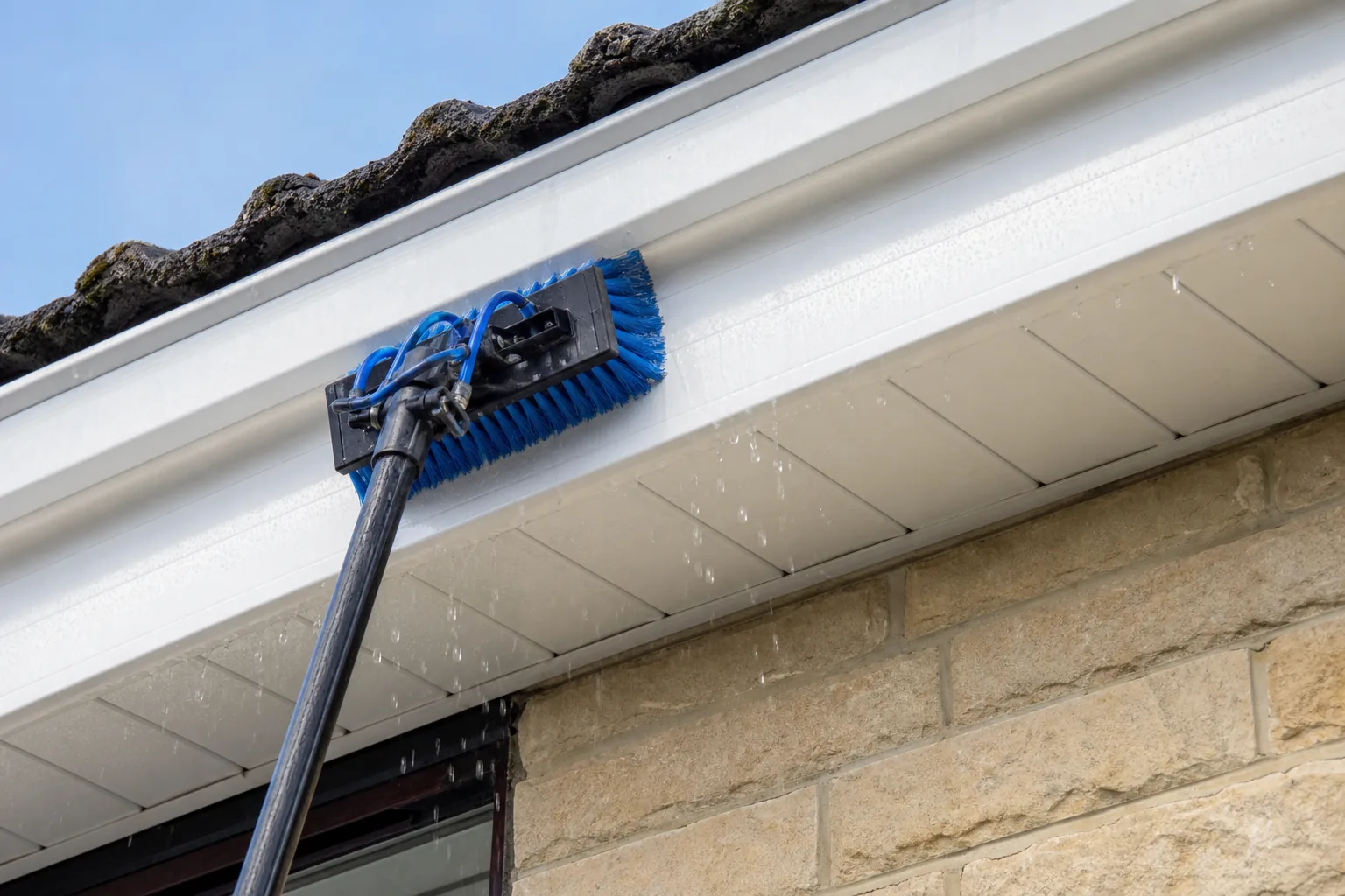 uPVC fascia, cleaned bright against green algae