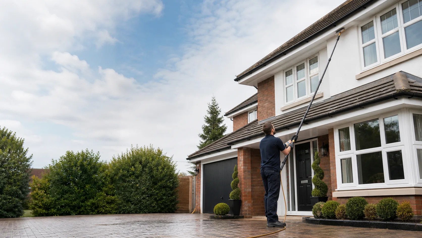Fascia & Soffit Cleaning in progress at a Cardiff property