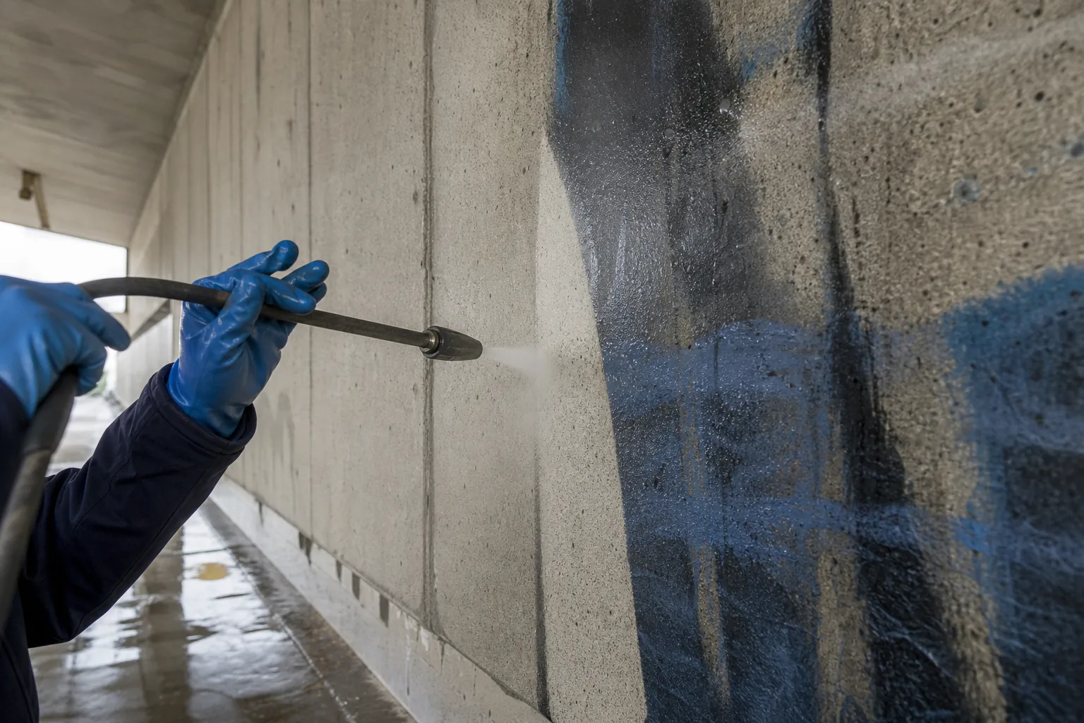 Paint lifting from brick at the treated edge