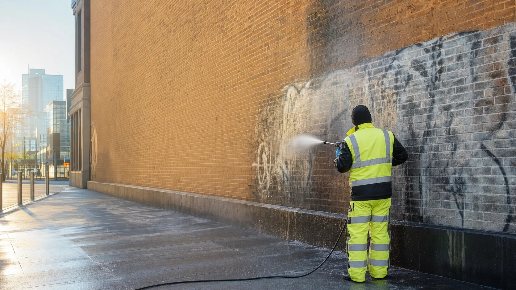 Graffiti Removal in progress at a Cardiff property