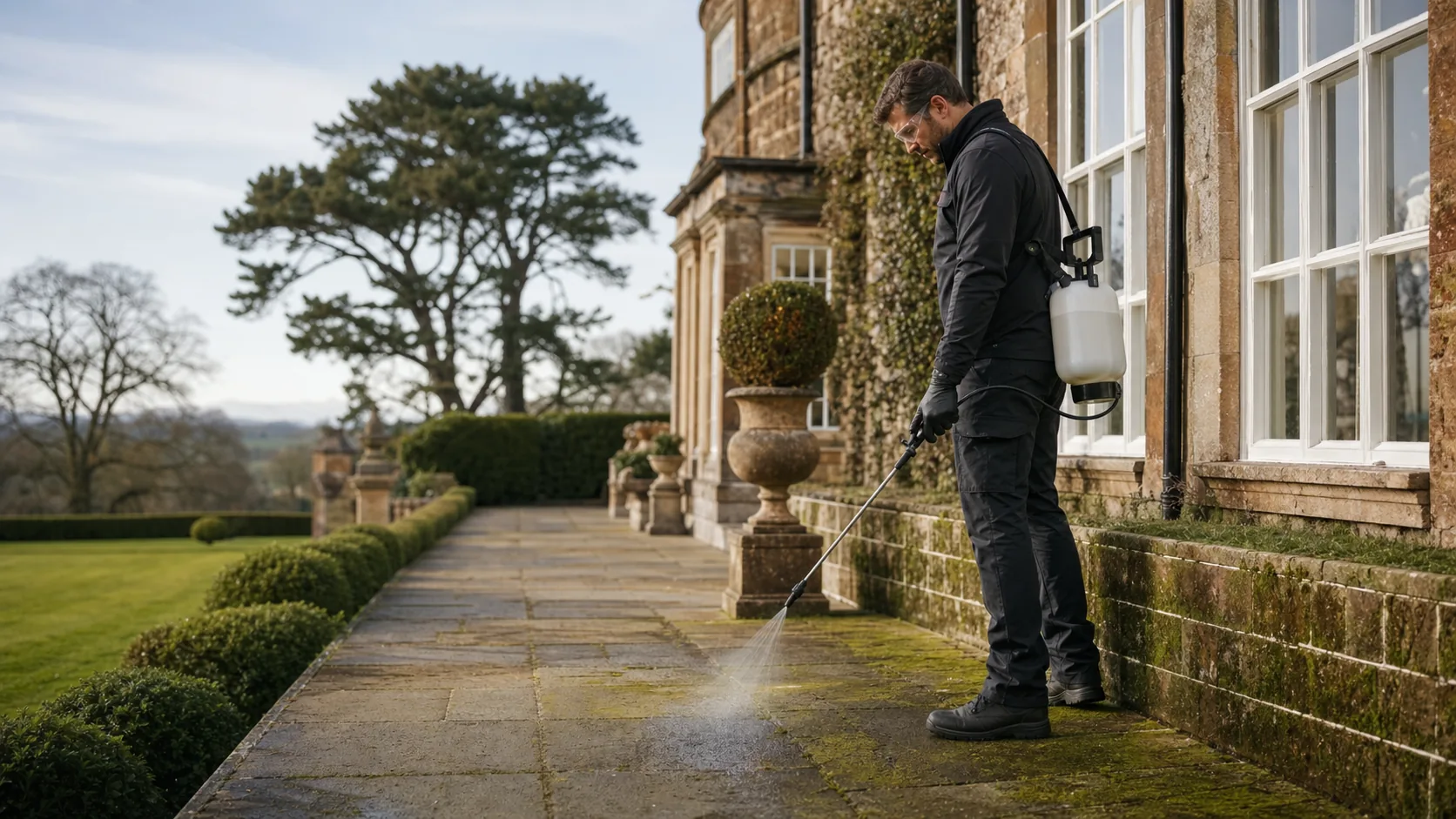 Moss Removal in progress at a Cardiff property