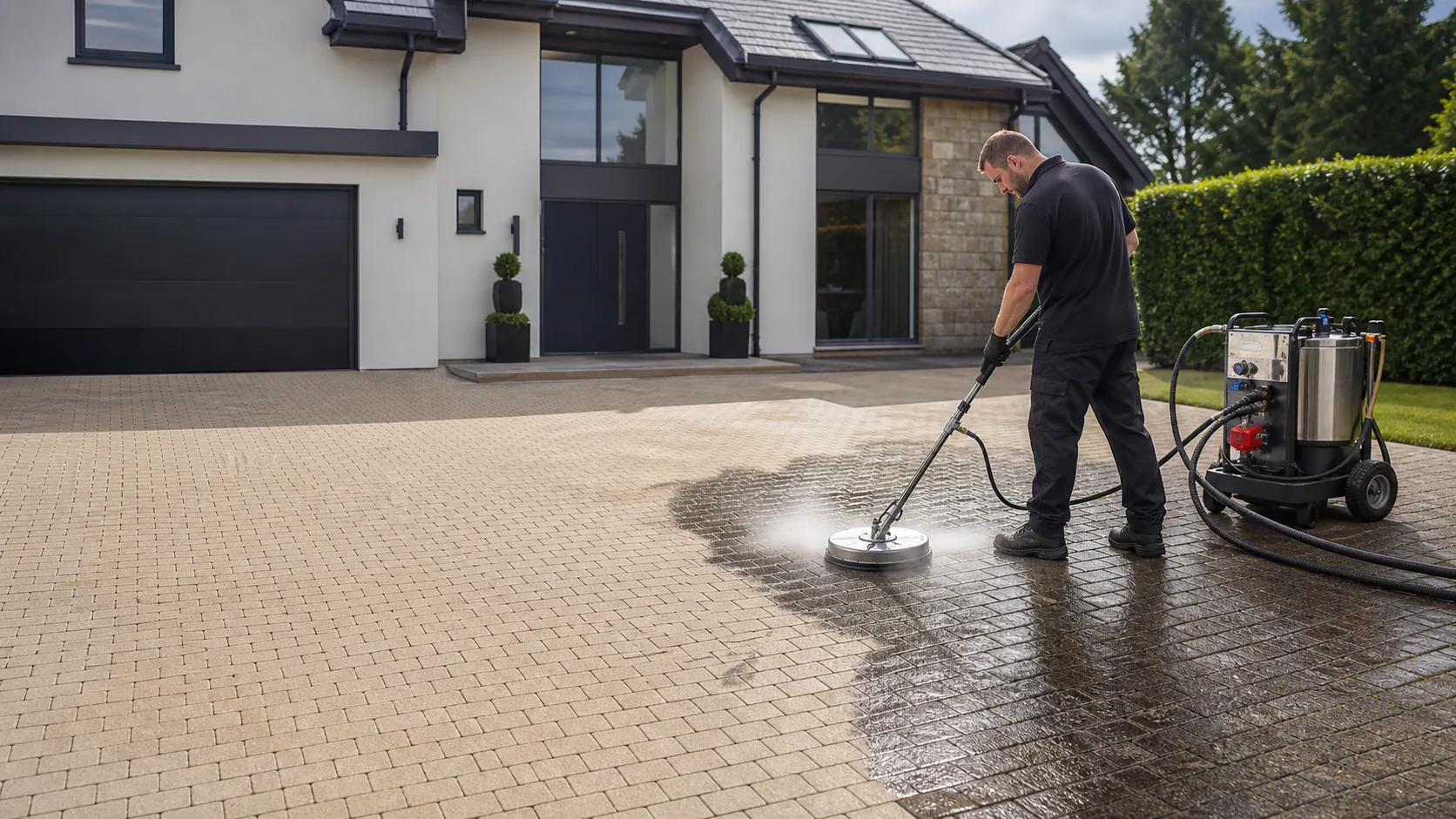 Oil Stain Removal in progress at a Cardiff property