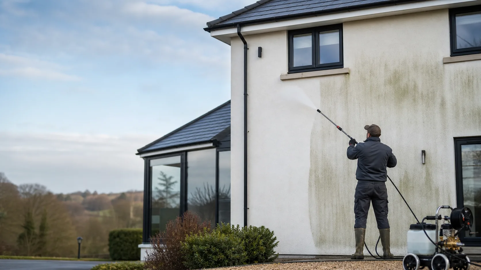 Render Cleaning in progress at a Cardiff property