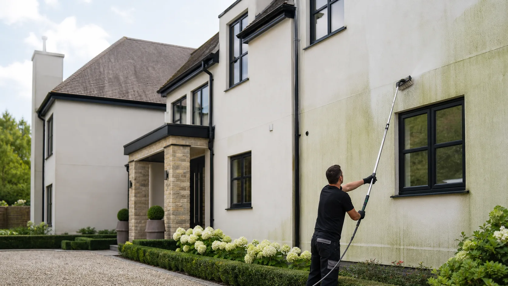 Soft Washing in progress at a Cardiff property
