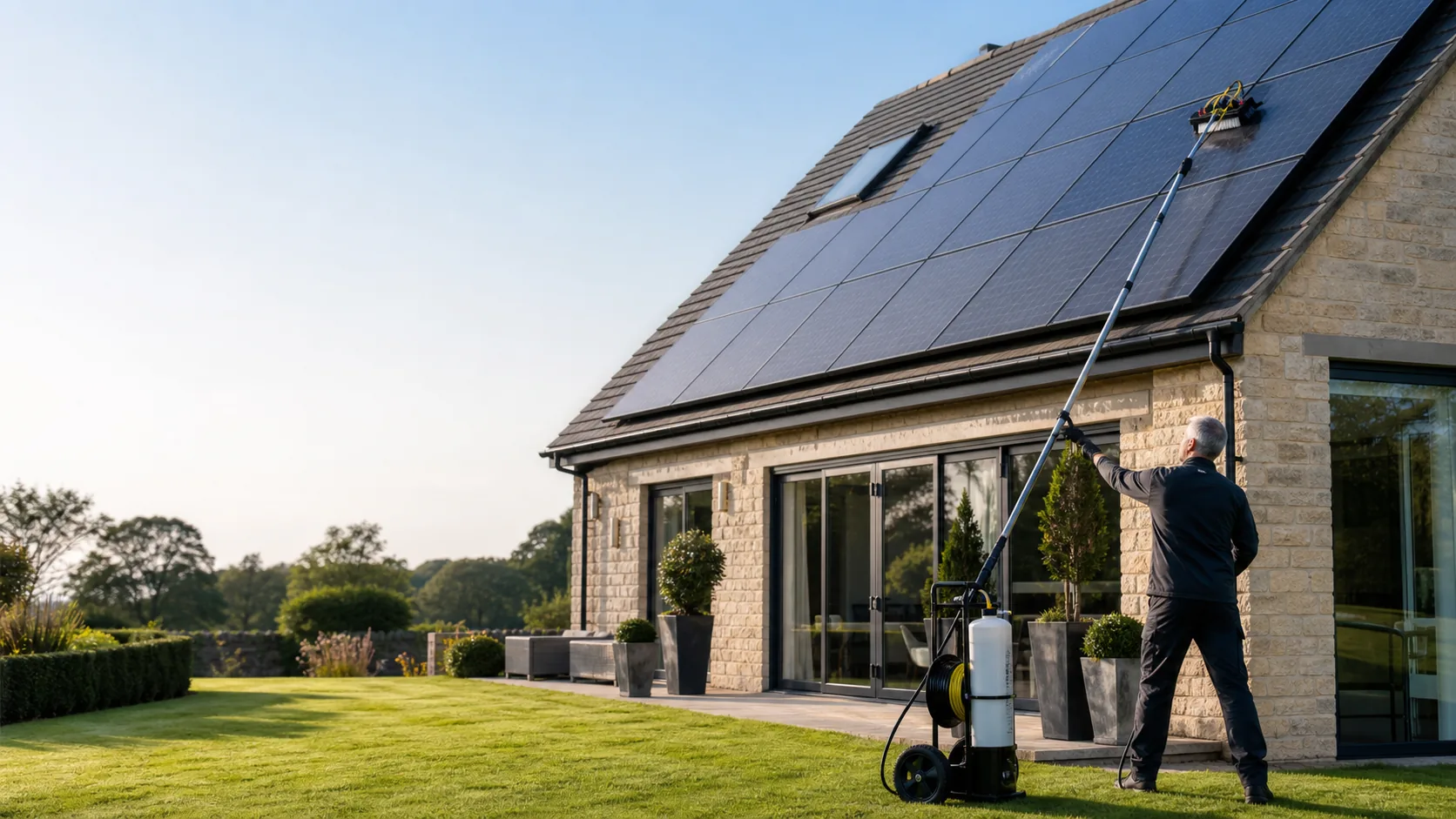 Solar Panel Cleaning in progress at a Cardiff property